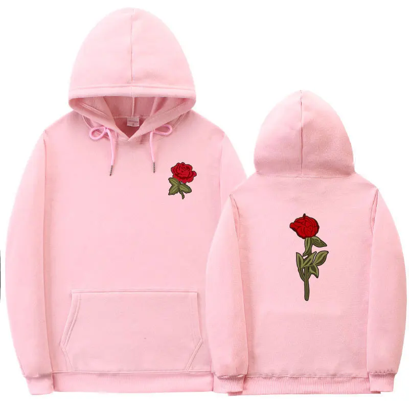 Spring and autumn streetwear hoodie rose simple print new Harajuku hoodie fashion unisexual sweatshirt men