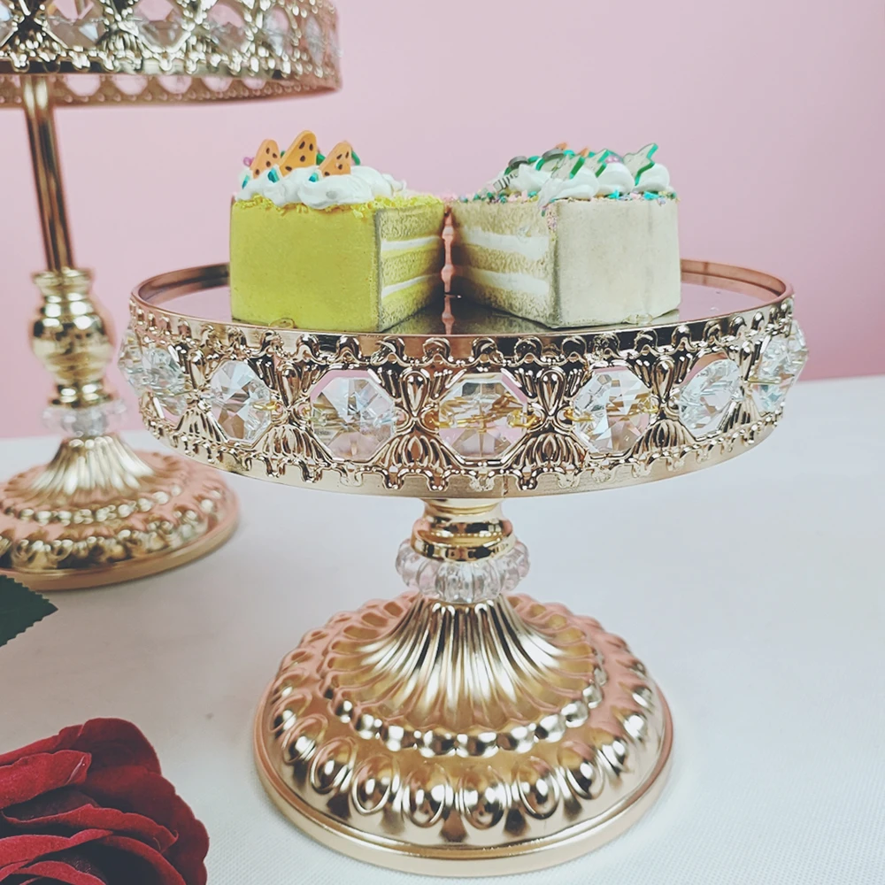 1-3Pcs Crystal Mirrored Tray Cosmetic Vanity Jewelry Trinket Organizer Decorative Tray Cupcake Dessert Holder Tray Gold Silver