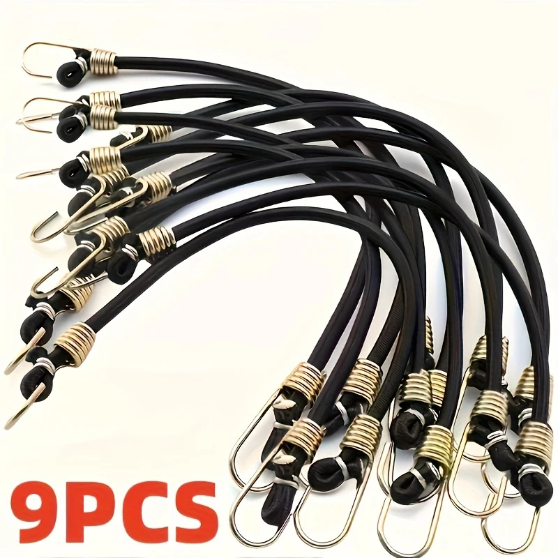 9pcs High-Elastic Rubber Ropes with Hooks Adjustable Length Luggage Straps for Camping And Cargo Securing Elastic Strap