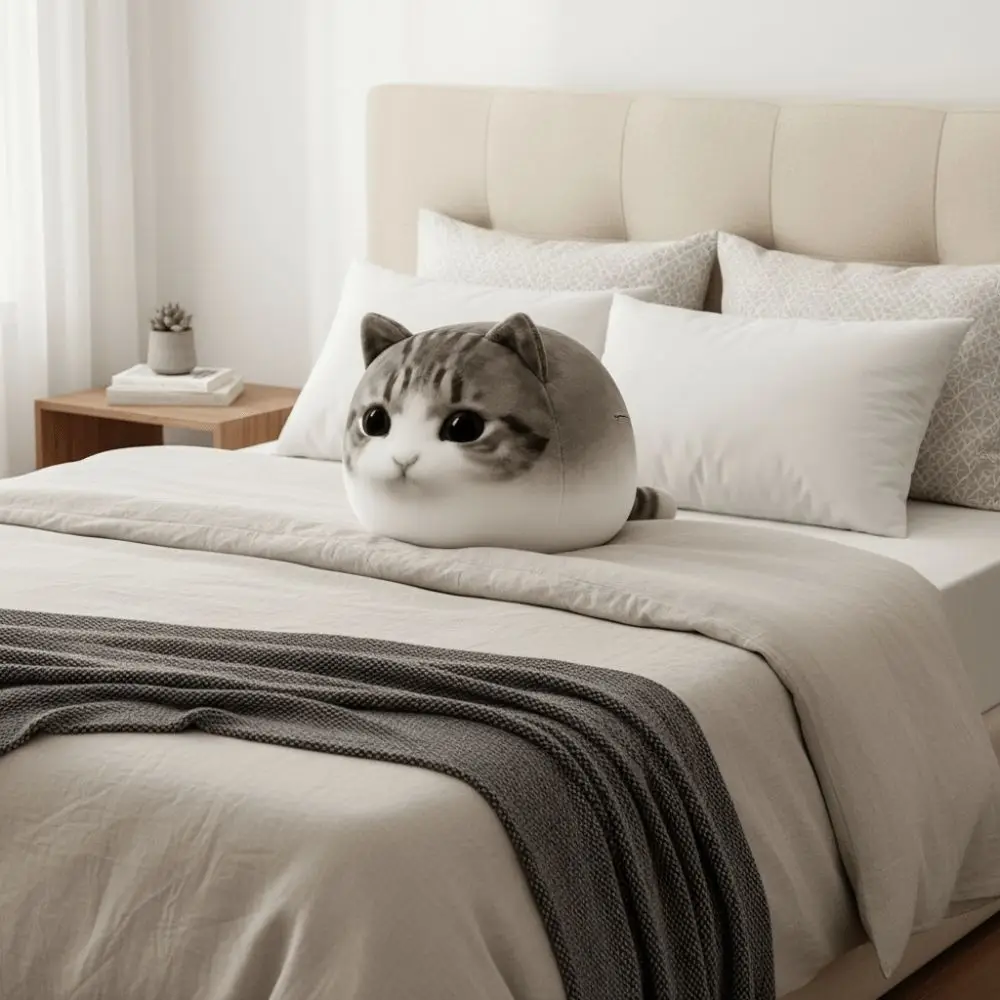Cute Round Chubby Tabby Meme Cat Pillow Soft Fluffy Crispy Angle Cat 15/25/35/45cm Cartoon Cat Animal Gift