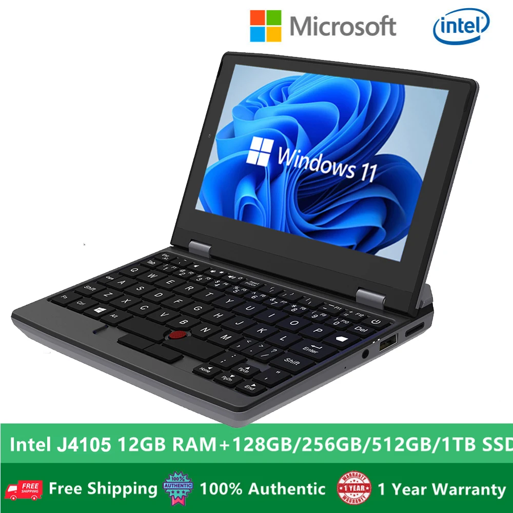 Mini ordinateur portable à écran tactile, micro PC portable, Netbook P1, 10 Pro, N4000, 12 Go + 1 To IPS, Windows 11, 7 pouces