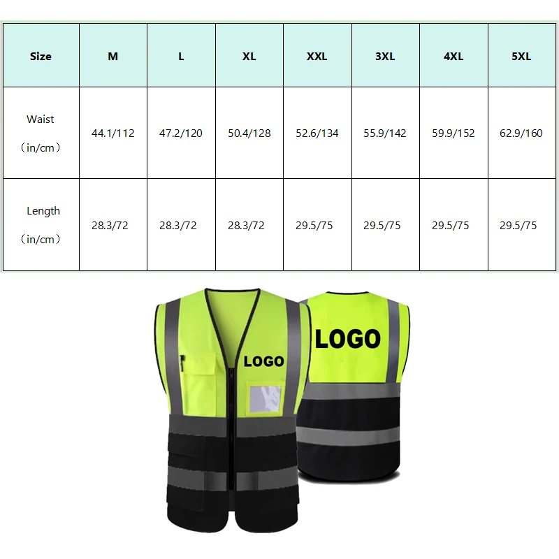 M-5XL High Vis Vest With Logo Printing Fluorescent Yellow black Workwear Vest Customized company logo and text