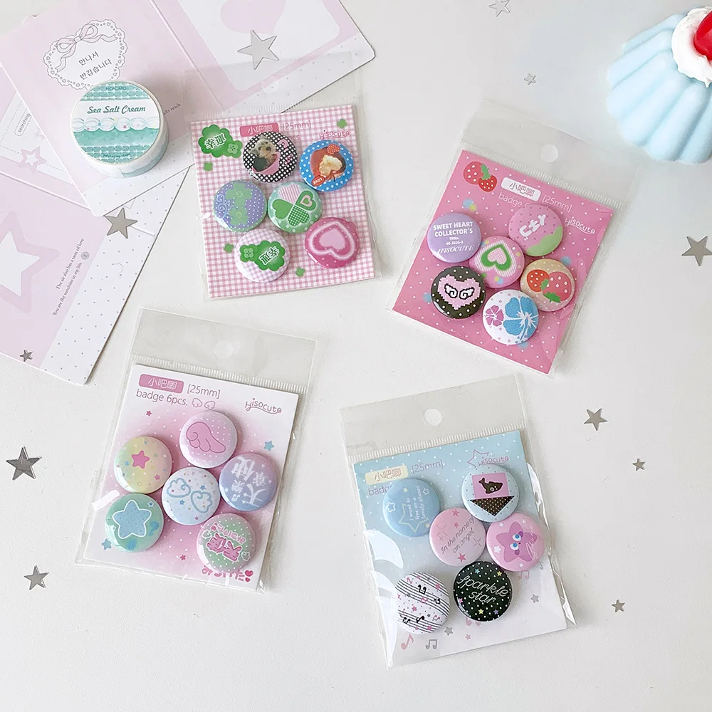 INS Cartoon Angel Wings 25mm 6pcs Set Brooch Cute Mini Girls Crossbody Bag Decoration Badge Pendant Accessories Gifts