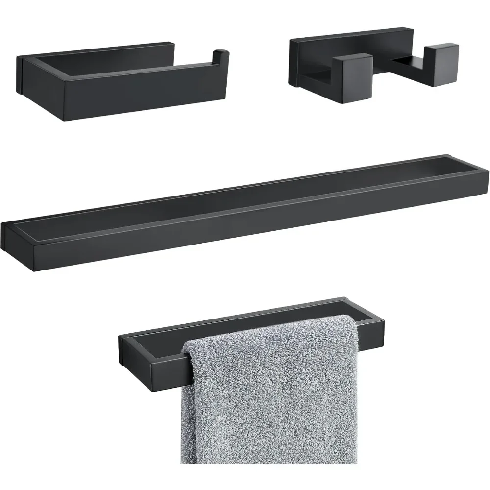 Bathroom Hardware Accessories Set, Matte Black 4-Piece Bathroom Hardware Set including Towel Bar,Towel Holder, Toilet Paper