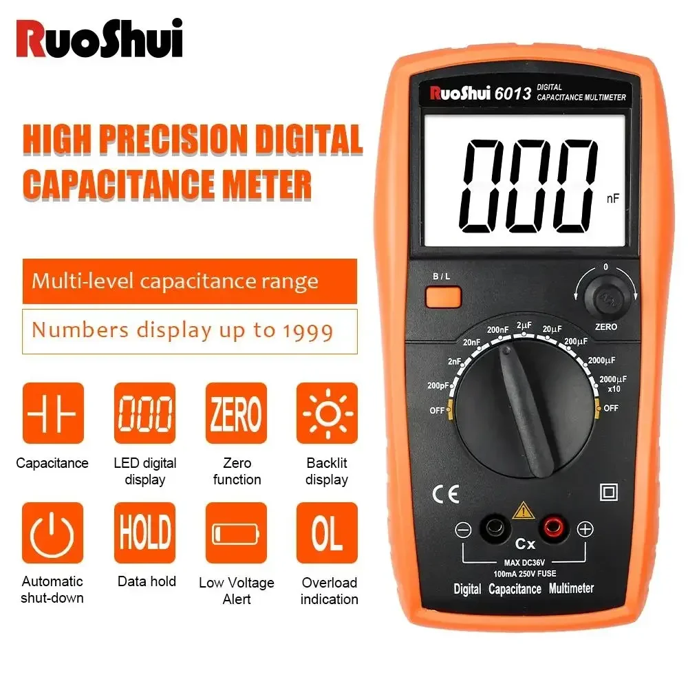 RuoShui Digital Capacitance Meter New High Precision Handheld Capacitor Tester Auto Tool 200pF-20000uF Inductance LCR Multimeter