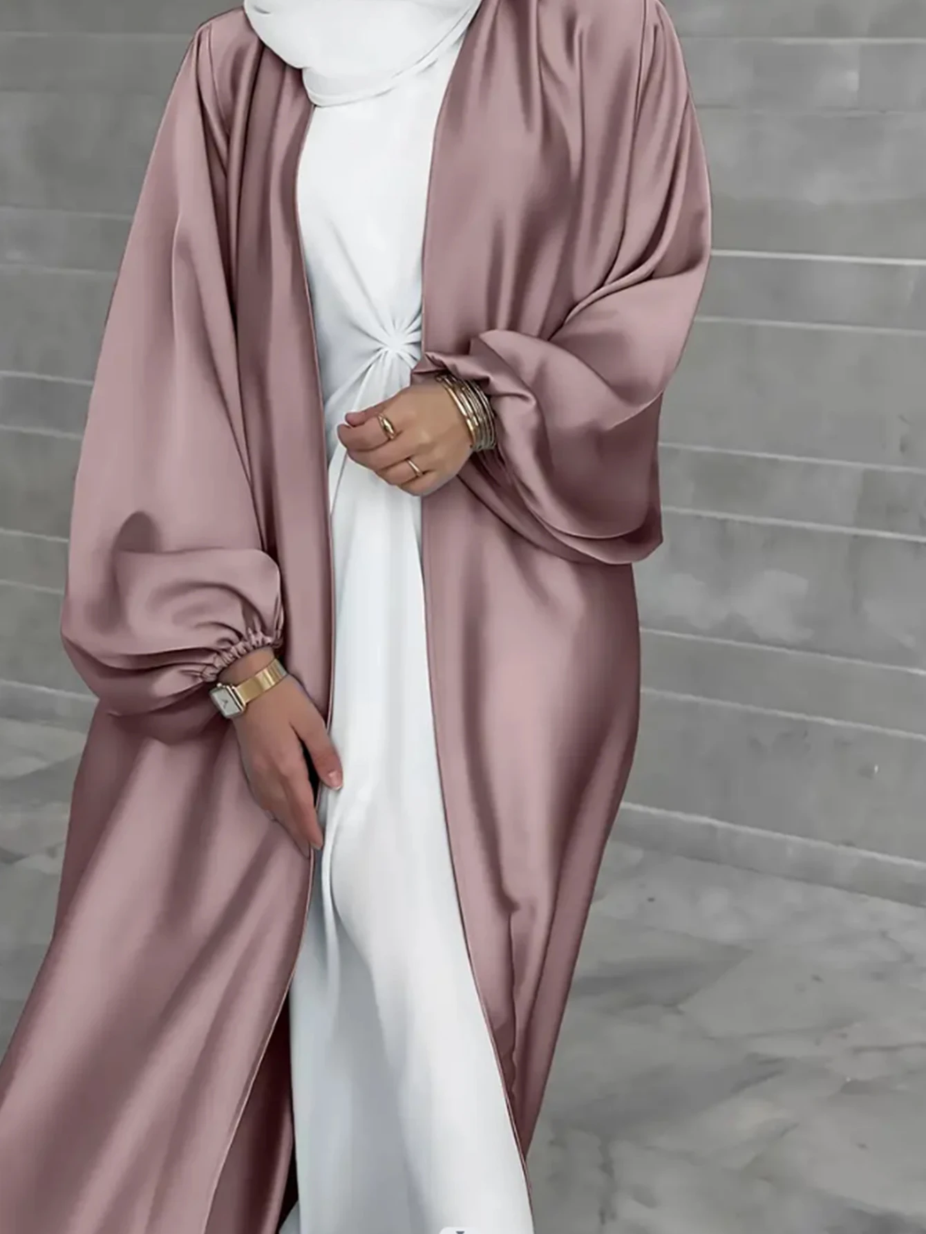 

Middle Eastern Pearlescent Cardigan, Long Skirt, Puff Sleeves and White Vest Set, Two-Piece Set with Belt, Comfortable, Soft, Sk