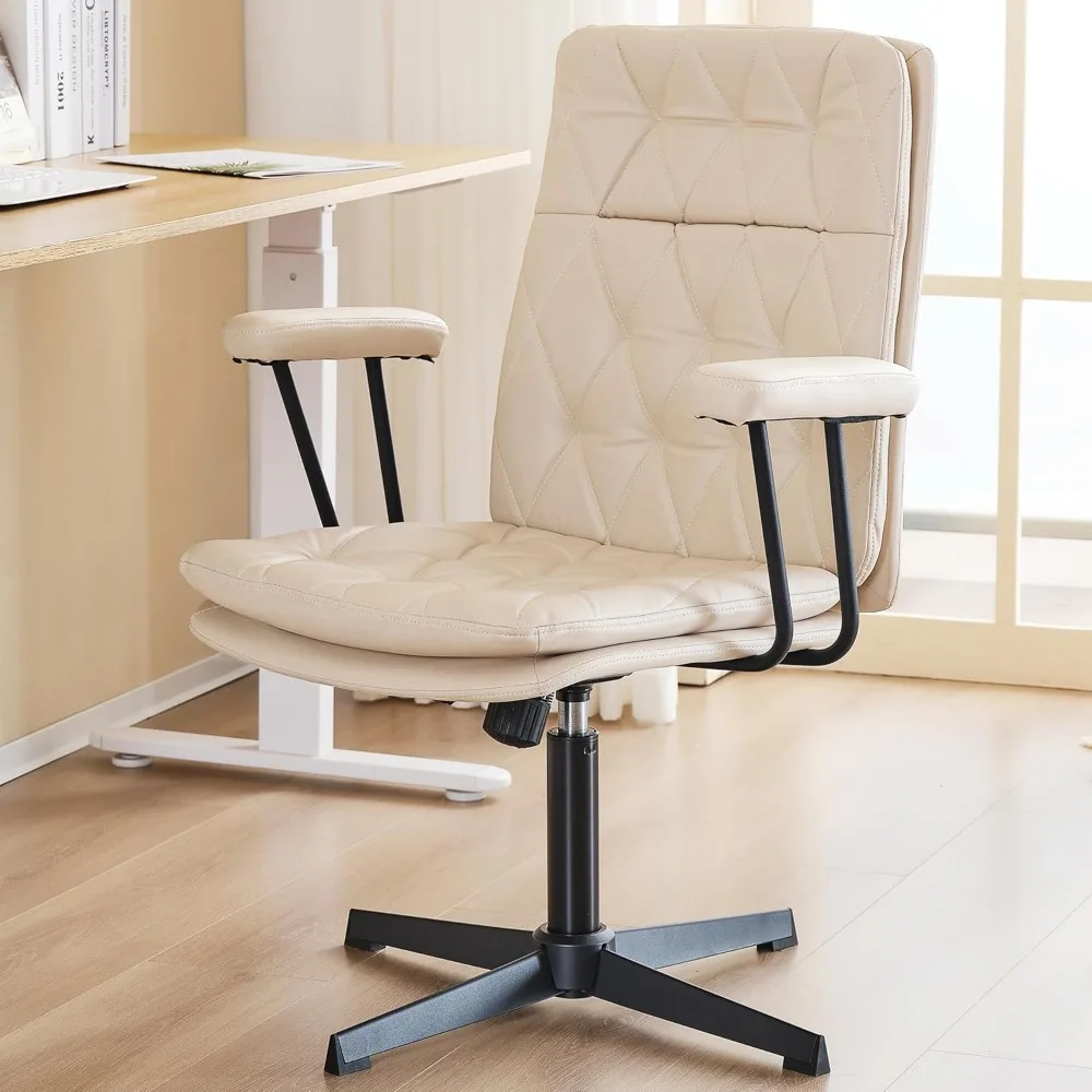 

Desk Chair Without Wheels Swivel Tilt Home Office Chair with Criss Cross Legs Solid Accent Armchair Cream White