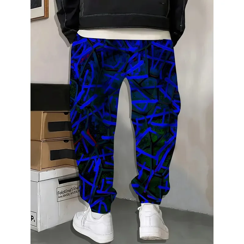 2026 Men's 3D Colorful Line Pattern Sports Pants Drawstring Pocket Casual Comfortable Trousers Home Pajama Fashion Design