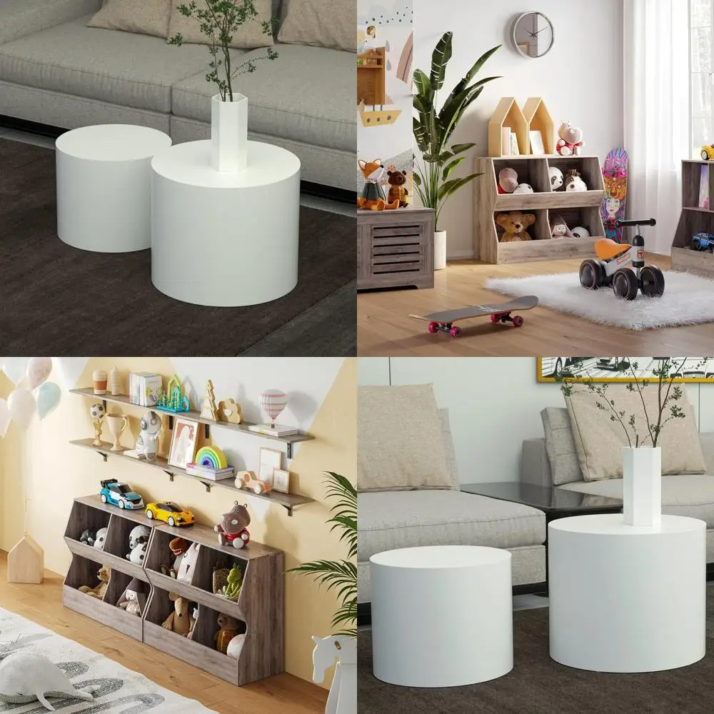 Modern Industrial Style Small Nesting Coffee Table Set of 2 for Living Room, Round Design