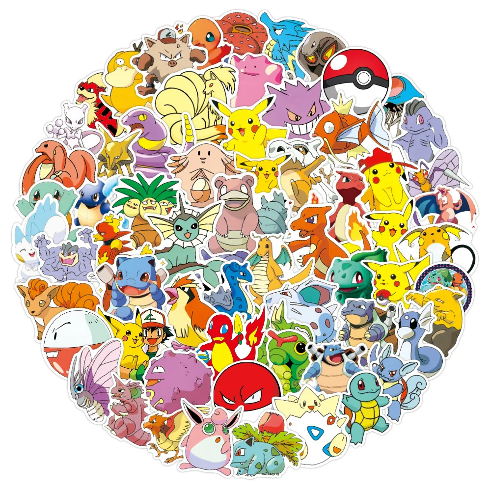 100pcs Pokemon Anime Stickers Waterproof Laptop Skin Cute Sticker Pack Phone Case Kawaii Packaging Journaling Stationery