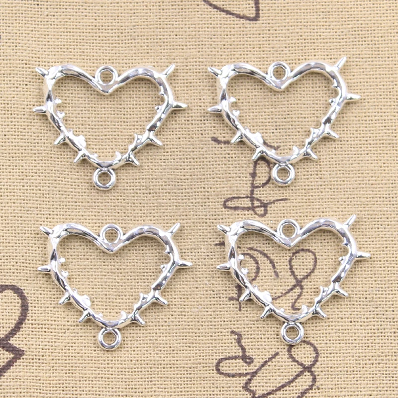 15 Uds. De dijes de corazón, espinas de bramble, enlace de 25x31mm, colgantes de Color plata tibetana, fabricación de joyería antigua, artesanía hecha a mano DIY