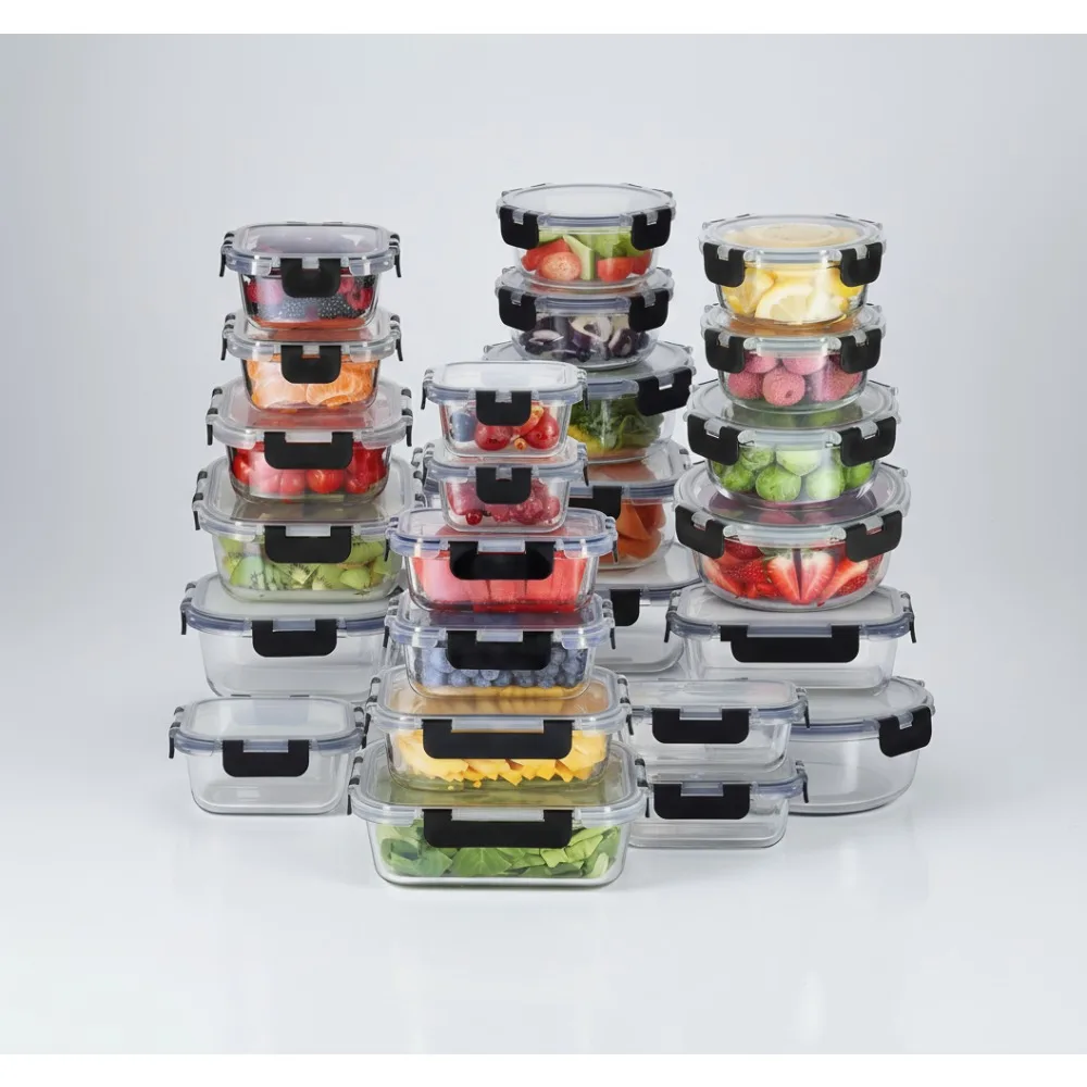 

48-компонентные стеклянные контейнеры для хранения продуктов питания с герметичными крышками, органайзеры для приготовления еды в кухне, которые можно мыть в посудомоечной машине