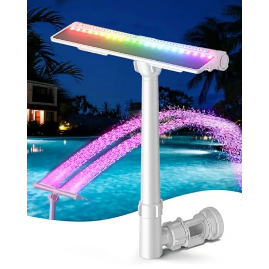 

Solar pool fountain for above ground and inground pools, ABS plastic, black, 9-color auto-sensing lights, high-pressure dual sp