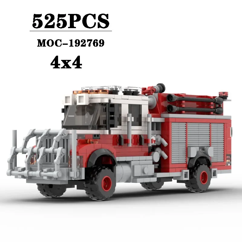 

Строительный блок MOC- 192769 Городской пожарный 4x4 щетка пожарная машина 525 шт. строительная модель детские подарки на день рождения рождественские игрушки