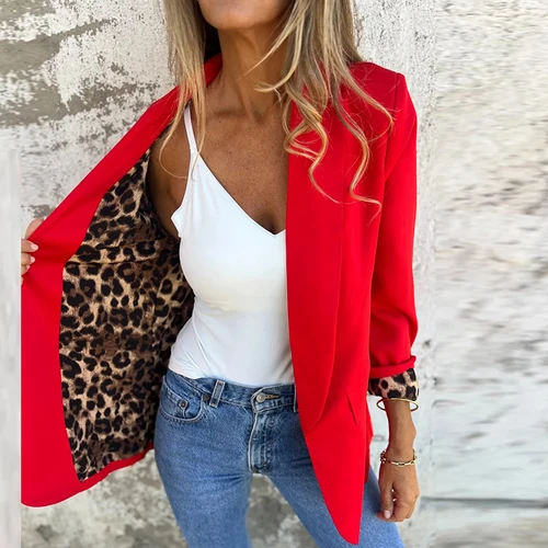 Imagen 2 del producto Chaqueta cruzada para mujer, cárdigan informal con estampado de leopardo para mujer, prendas de vestir de manga larga con retazos, chaquetas de moda para mujer, abrigo