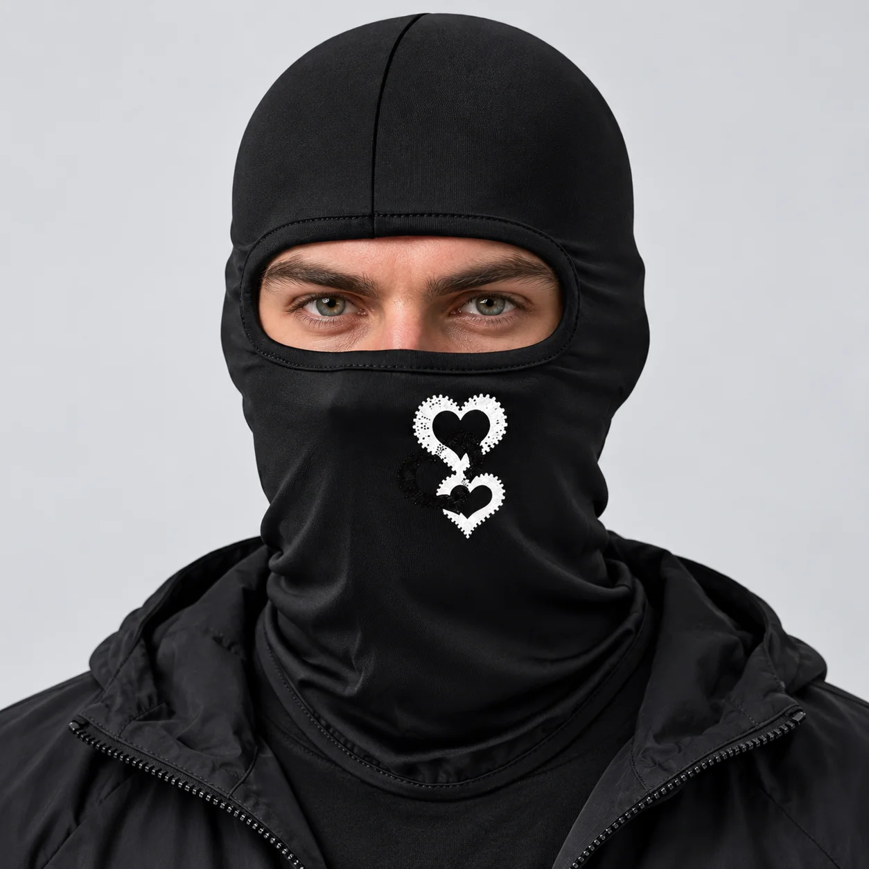 1 heart patterned Balaclava mask, a neutral elastic headband suitable for cycling, running, and outdoor activities