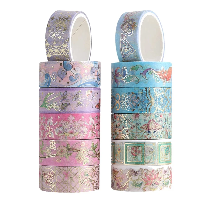 Set di nastri Washi con fiori in lamina d'oro, carta con nastro Washi floreale per diario, arti e artigianato fai-da-te