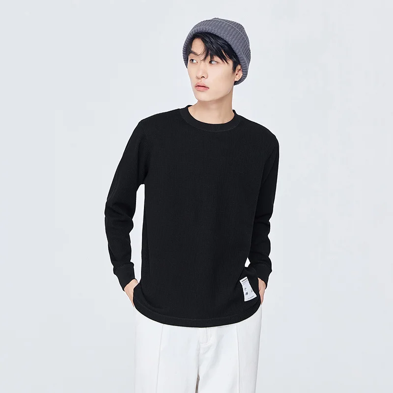 Semir T-Shirt Men Top Solid Autumn Fashion Waffle Casual Loose Simple Worn Outside Long Sleeves