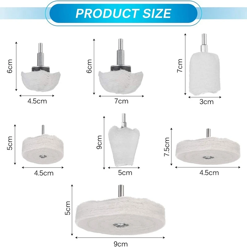 Paquete de 7 ruedas de pulido para taladro, kit de rueda de pulido para colector para joyería cromada de acero inoxidable, aluminio y Metal