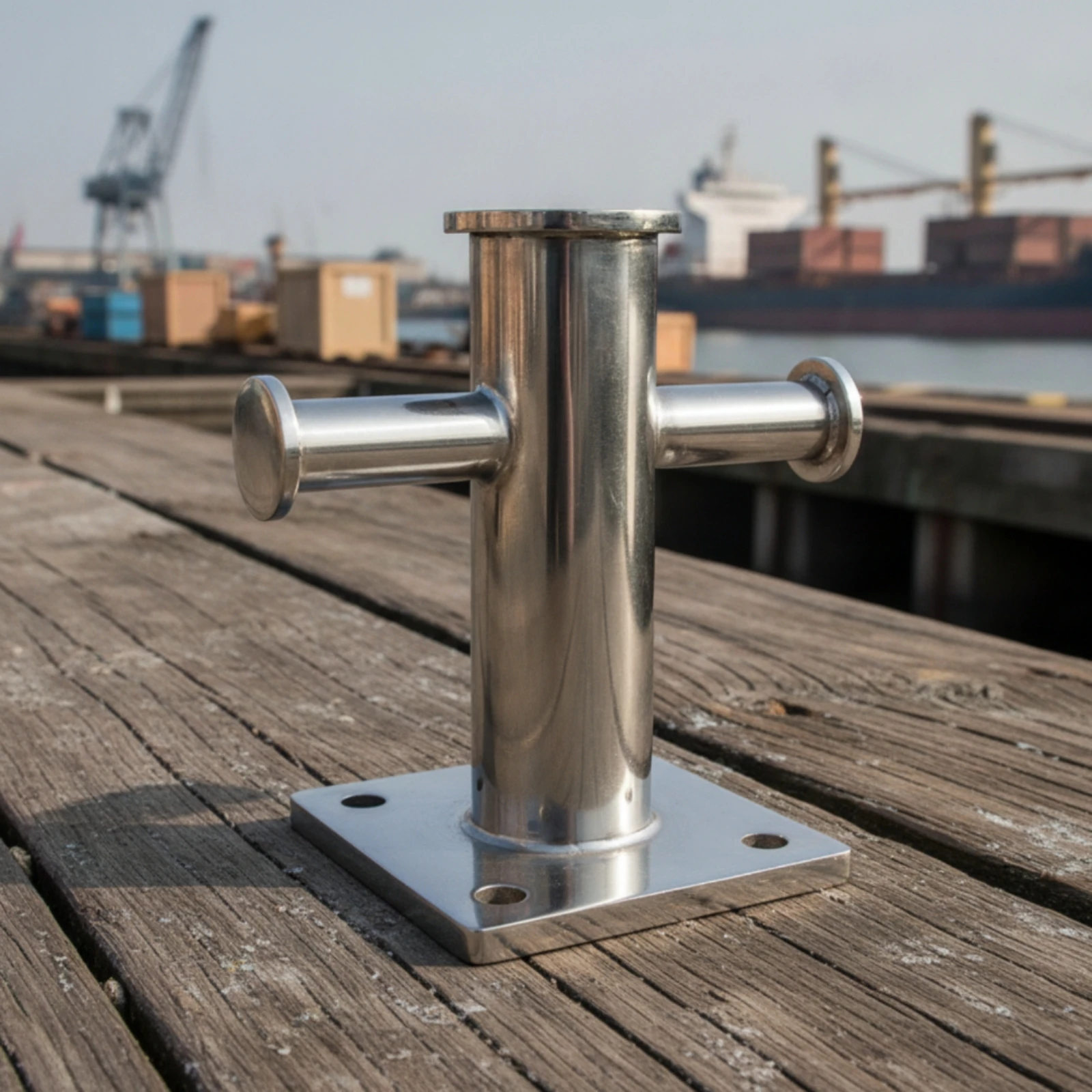 Salt Water Resistant Single Cross Bollard Flach Boat Horn Docking Bollard Polished Hardware for Secure Vessel