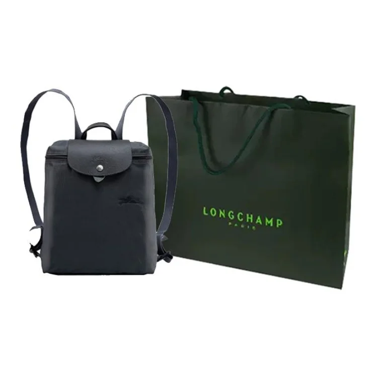 LONGCHAMP Le Pliage Green Recycled Canvas With Leather Backpack Women's Graphite Gray 1699919P66