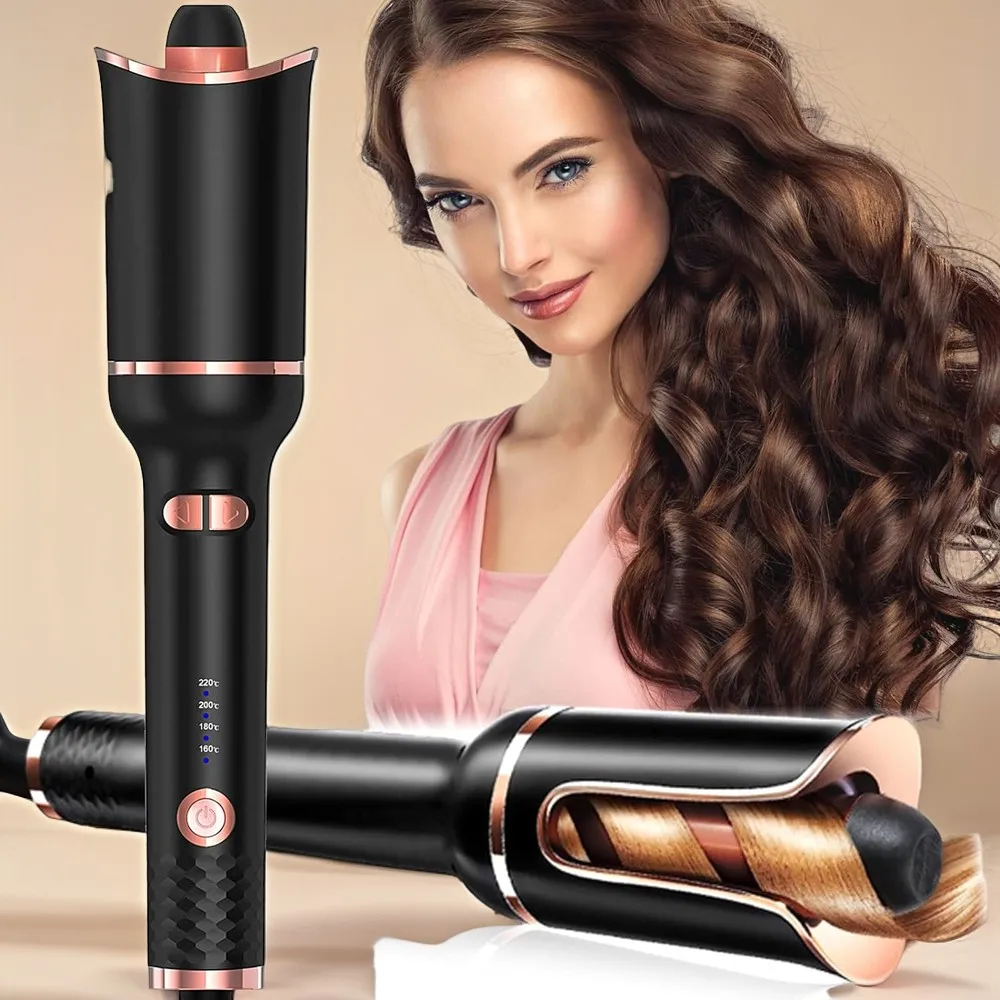 Automatic Hair Curler with Dual Voltage Spin Iron, 1-Inch Slot for Salon-Quality Curls and Waves, Black, 4 Temperature & 3 Timer