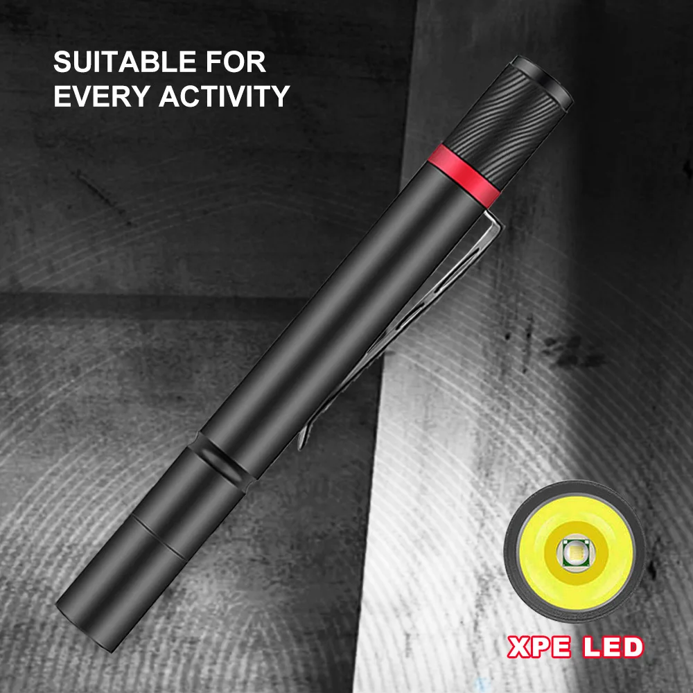 Portable small flashlight, XPE fixed focus household strong light flashlight, portable pupil pen medical LED flashlight AAA