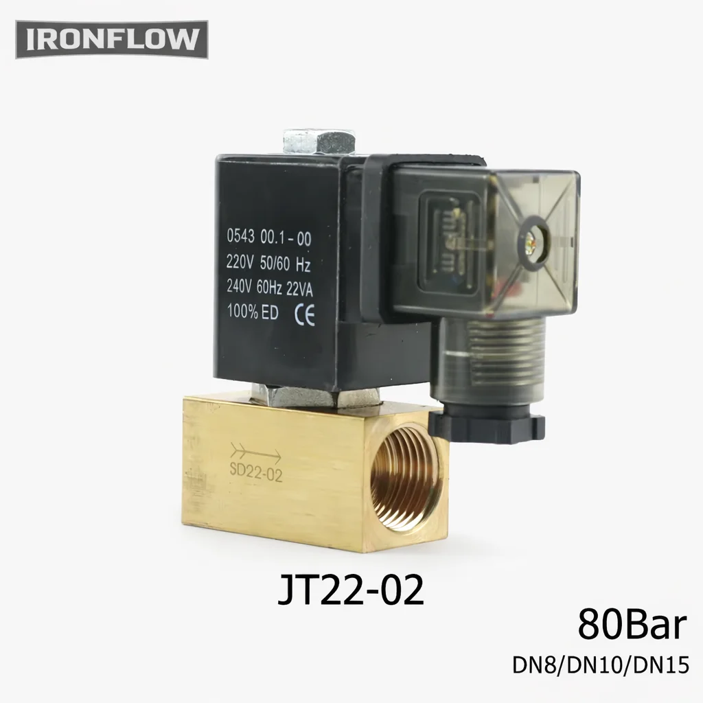 Brass High Pressure Solenoid Valve Normally Closed 80bar 12V 24V 220V Direct Acting for Air Water Oil Control DN8 DN10 DN15