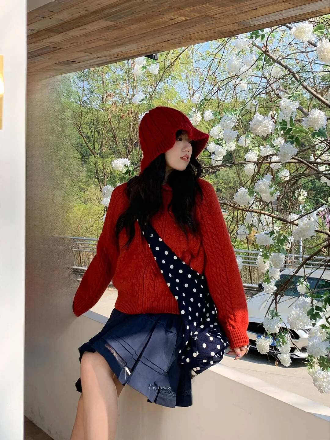 

Mimi Vintage Faion Long Sve Knitted Sweater Warm Crochet Open Cardigan plus Size Women Spring Cherry Tree underneath