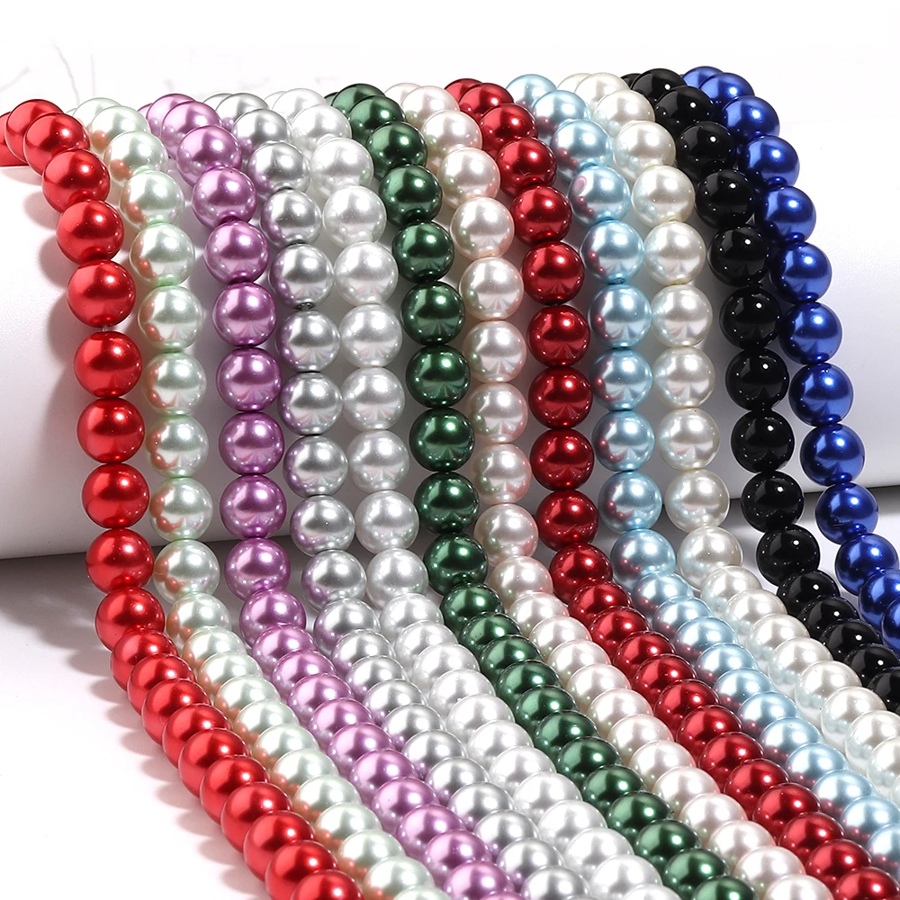 Apx 38-95pcs/strand High Gloss Glass Beads Round Imitation Pearl Loose Spacer Beads For DIY Bracelet Necklace Jewelry Making
