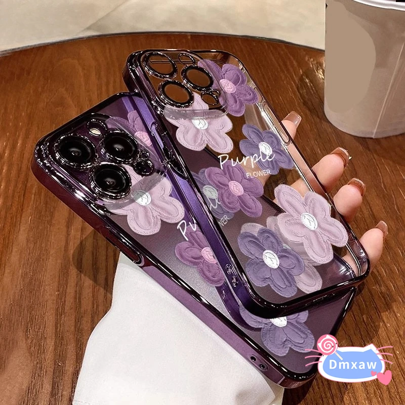 For Vivo V40 V30 V29 V27 Pro SE Lite V30e V29e V27e 5G Phone Case Purple Oil Painting Flower Floral Plating Soft Cover