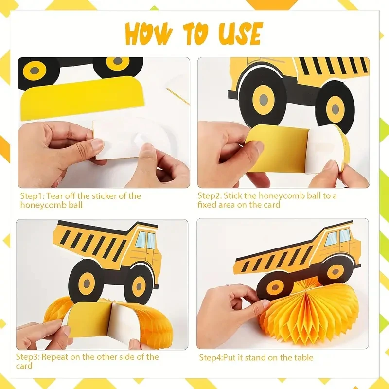 8pack engineering vehicle honeycomb ornament excavator birthday party decoration party honeycomb table paper honeycomb base