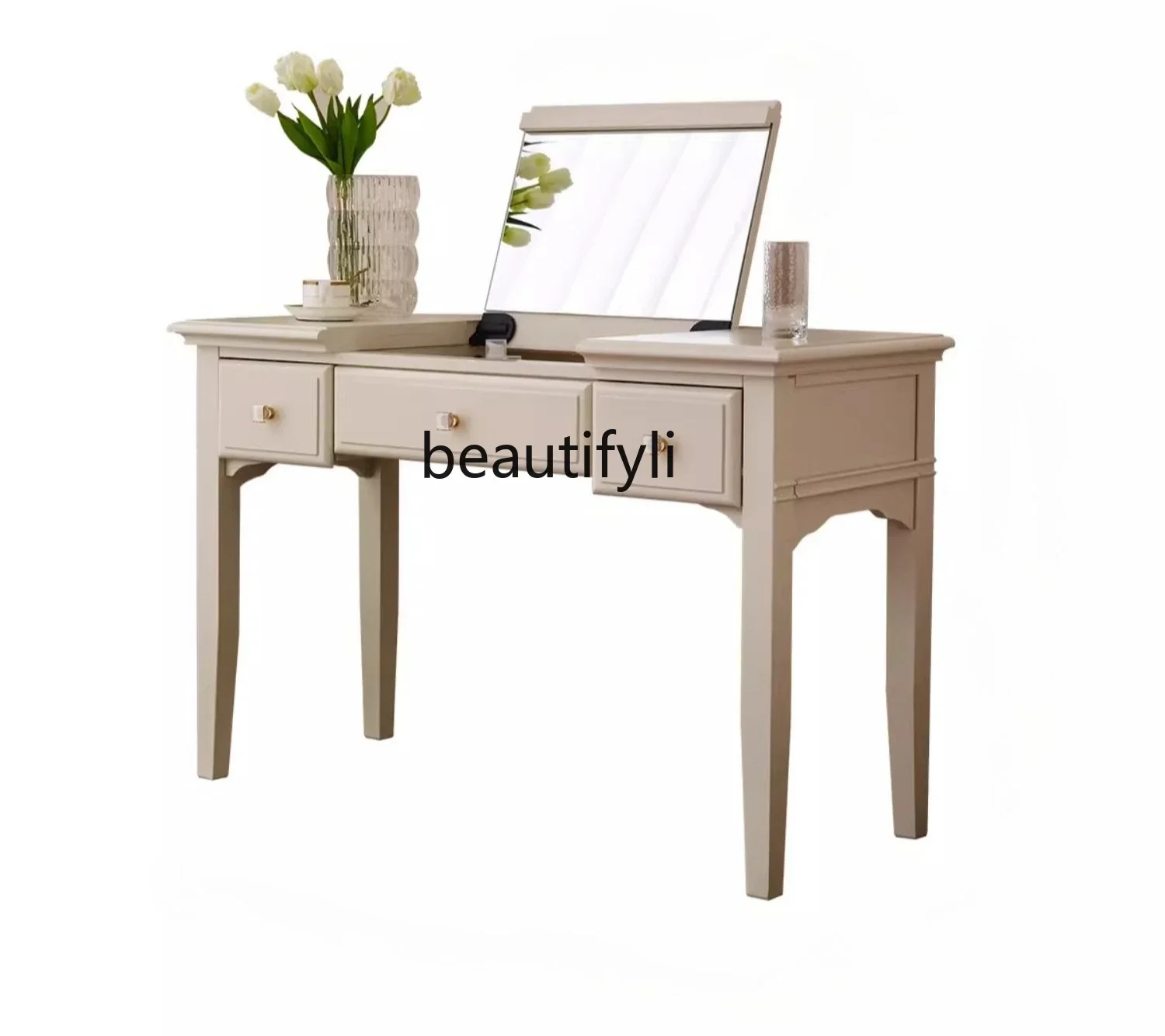 Modern American light luxury rural pastoral cream style household solid wood bedroom makeup stool dresser combination