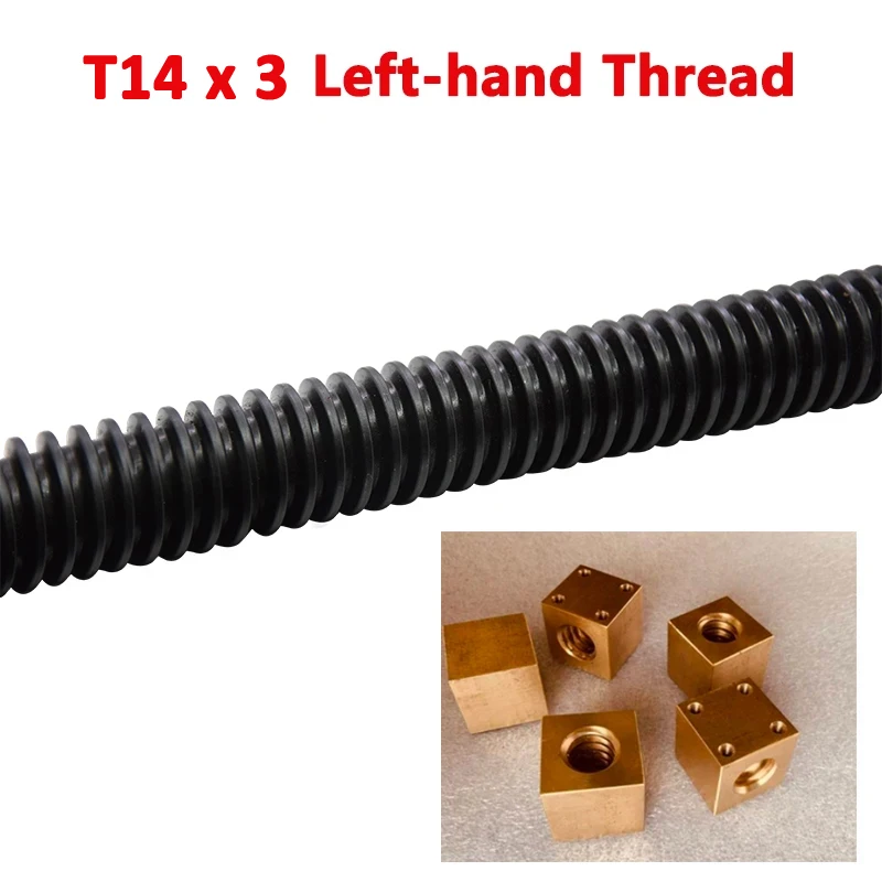 

T14 Left Hand Thread Lead Screw Trapezoidal Rod Pitch 3mm Length 500mm with Brass Square Nut