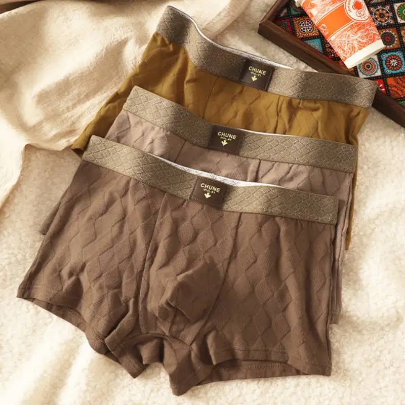

3 pcs Men's Cotton Underwear Rhombus Underpants Solid Men's Panties High Elastic Wiast Underwear for Man Boxer Shorts