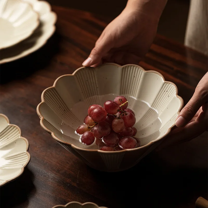 Ahunderjiaz-Vintage Ceramic Dish Set, Tableware, Western-style Plate, Japanese Style, Rough Glaze, Kitchen Tableware, Trays