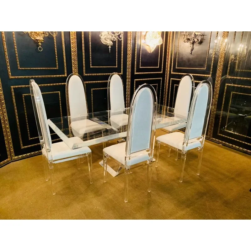 #Wholesale Designer Dining Table Acrylic Plexiglass Solid Plate Acrylic With 6 Chairs