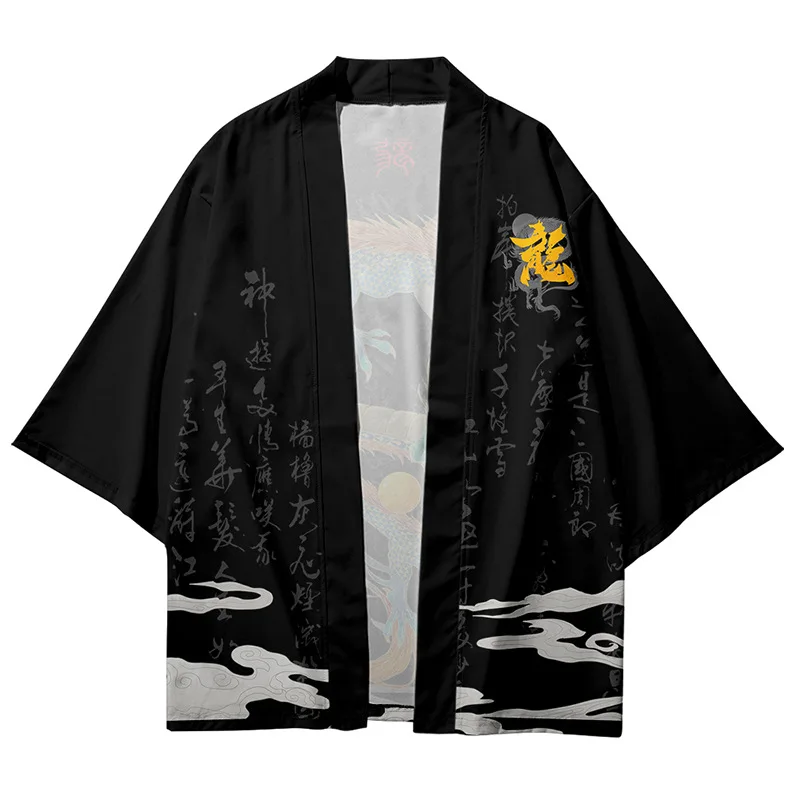 Cárdigan Kimono japonés con estampado de dragón para hombre y mujer, ropa Haori de talla grande 4XL, 5XL, 6XL, blanco y rojo, para verano, 2023