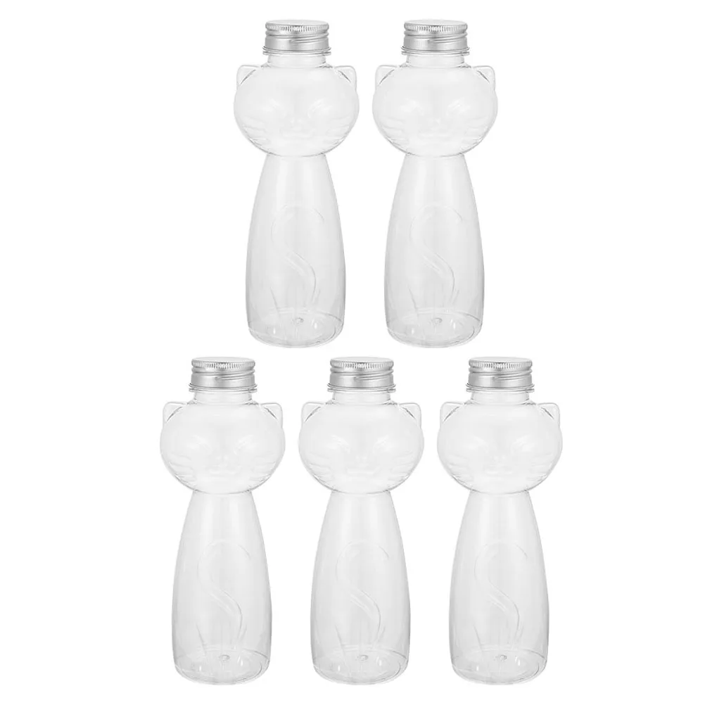 

5pcs Cats Juicing Bottles Food Grade PET Juice Bottles Transparent Juicing Reusable Beverage Storage Smoothie