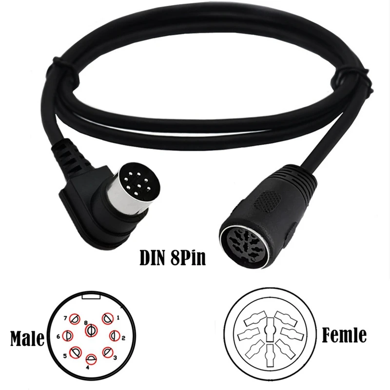 DT98 8 Pin Right Angled Extension Cable Male to Female Audio Extend Signal Control Cable 1M for Microphone DIN