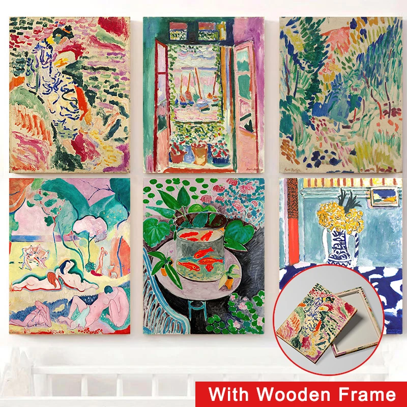 

Framed Matisse Retro Posters Abstract Landscape Wall Art Vintage Canvas Painting Wall Pictures for Living Room Home Decor