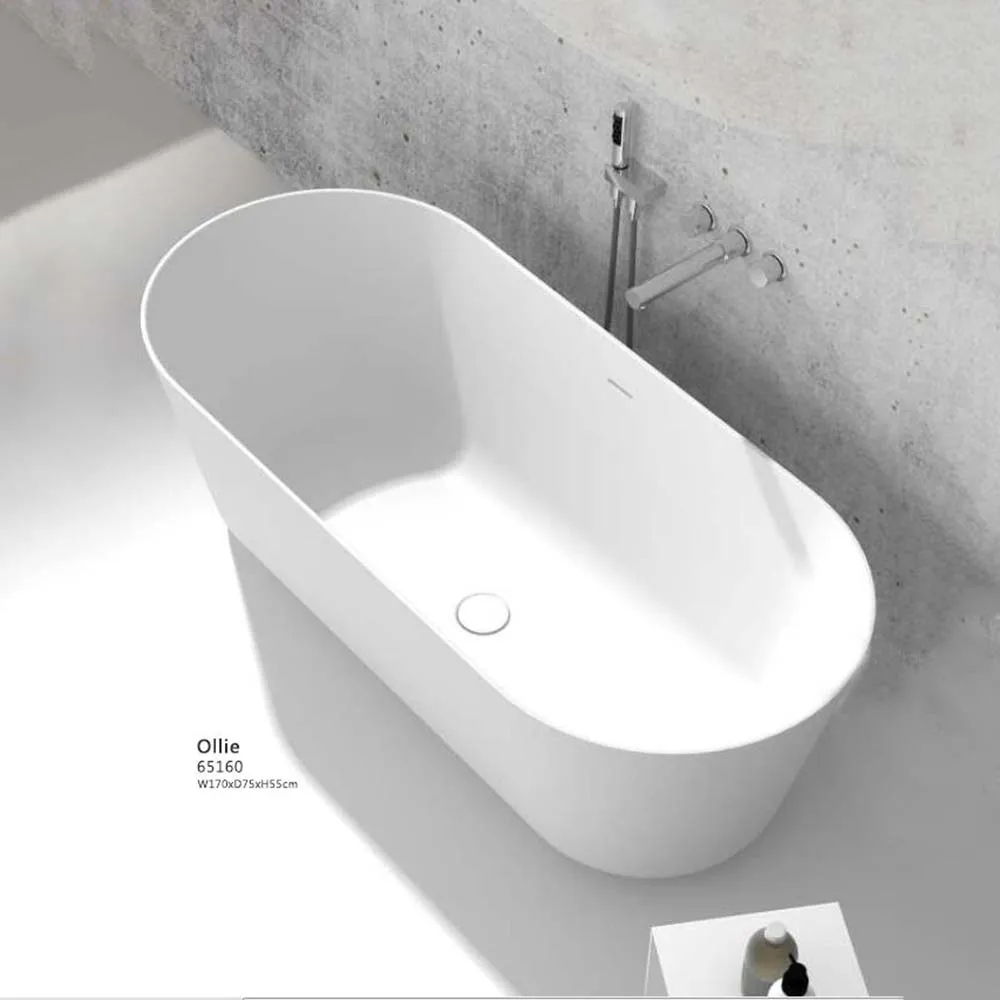 66.9“ Oval Solid Surface Stone Bathtub Corian Soaking Freestanding Tub With Stone Cover for Drain RS030B