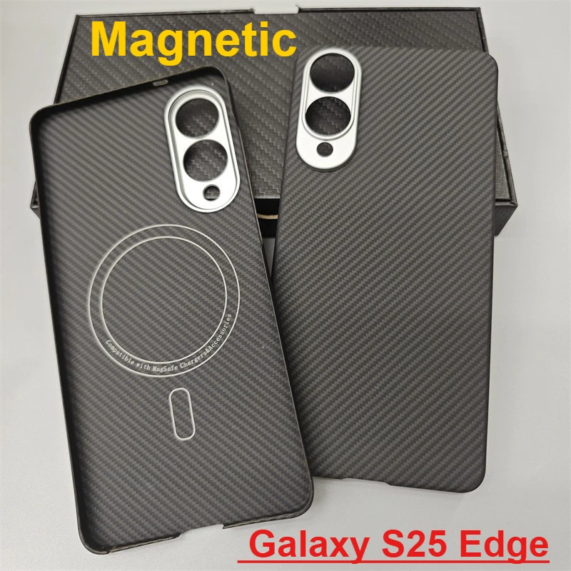 

Магнитный чехол S25 Edge для Samsung Galaxy S25 Edge, чехол из углеродного волокна с арамидным волокном, чехол MagSafe, ультратонкий, легкий, Silm