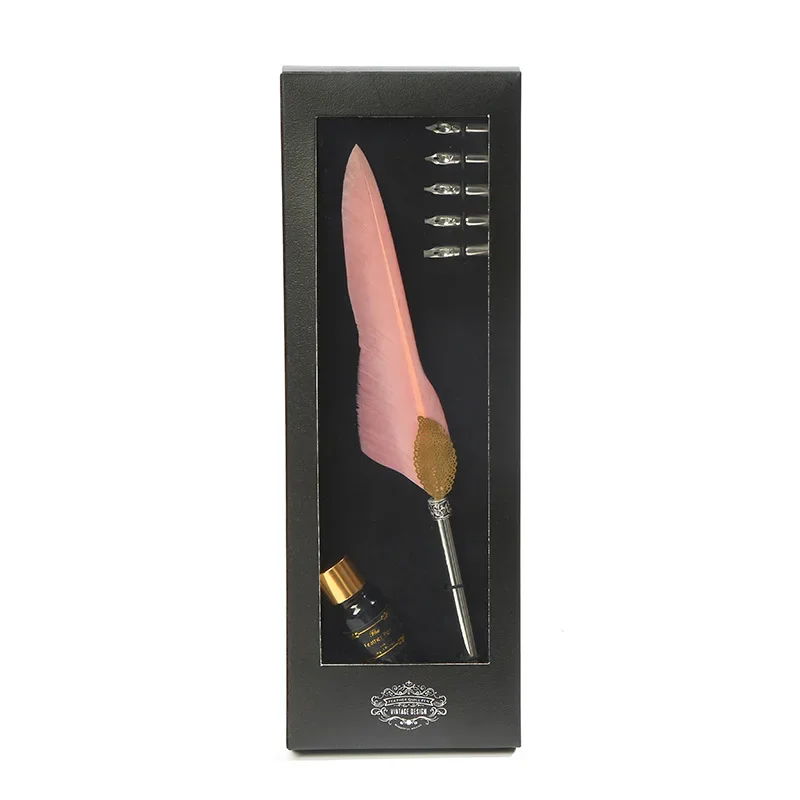 

Quill Fountain Pen Gift Set Dipped In Water Peacock Advertising Marker Top Grade Business Gift Calligraphy Pen Feather Pen