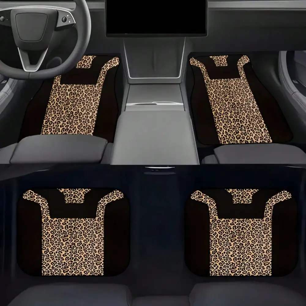 

2pcs/4pcs Universal Anti-Slip Leopard Print Rubber Car Floor Mats - Universal, Anti-Slip, Car Interior Protection and Decoration