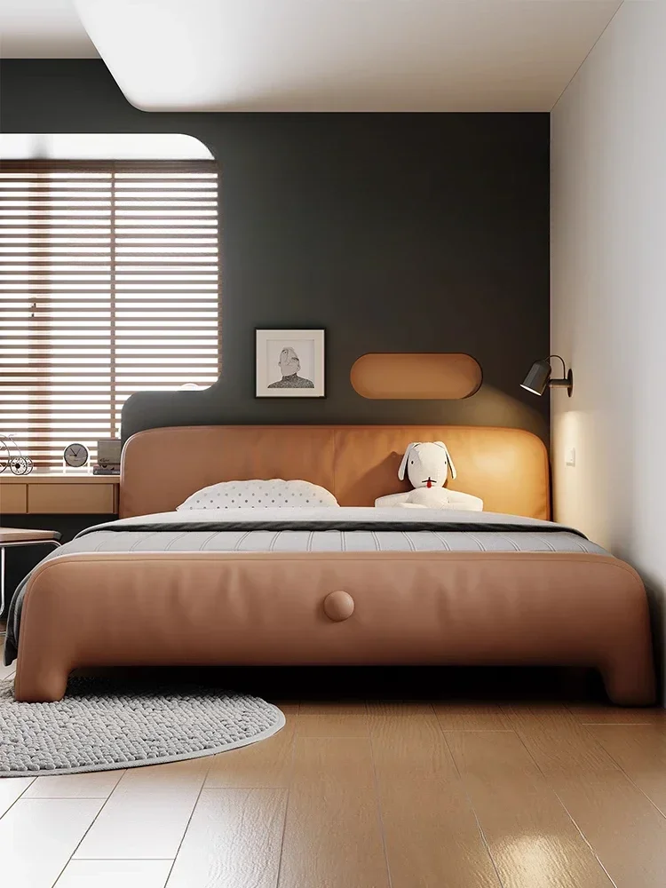 Modern simple leather, Italian light luxury storage, medieval style, master bedroom marriage bed