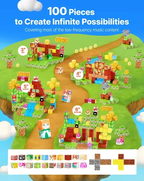 Blocos magnéticos 100 PCS Conjunto de blocos magnéticos STEM Montessori Brinquedos sensoriais