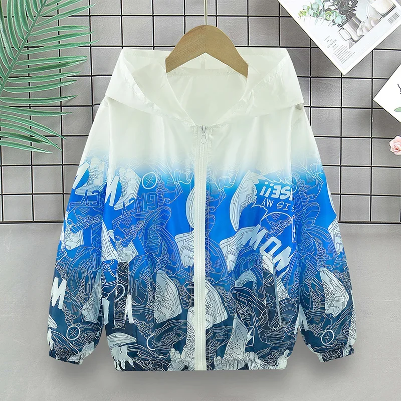 Ultra-Light Trendy UV Protection Quick Drying Kids Boys Windbreaker Gradient Print Children Outdoor Clothing R67