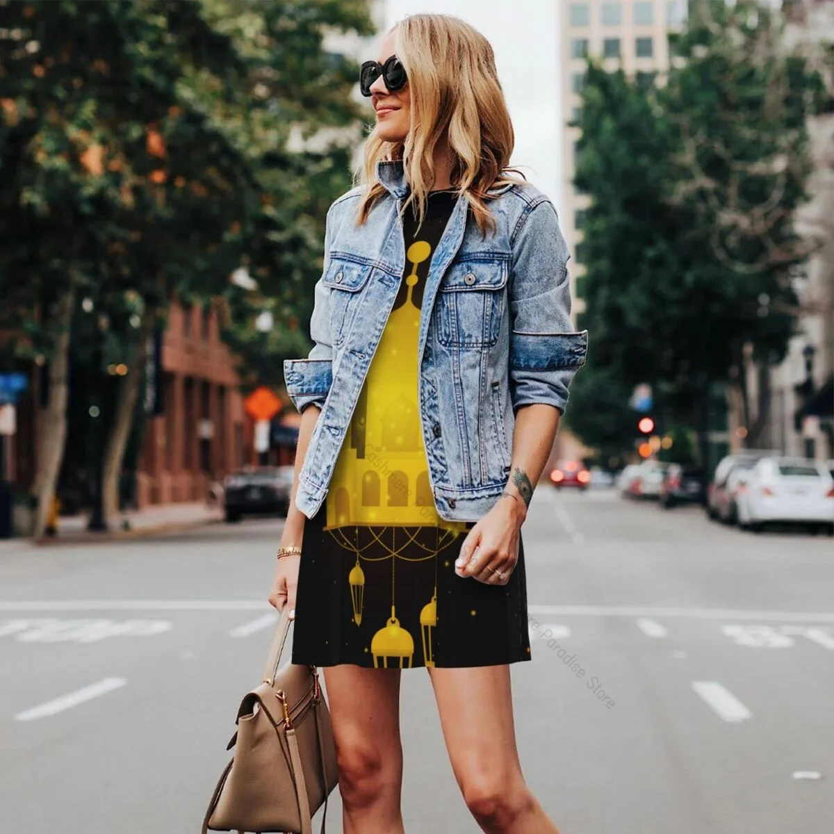 ชุดสตรี MubarakTemple Facade กับดวงจันทร์ฤดูร้อน Casual T เสื้อชุดชายหาด COVER UP Tank Dress