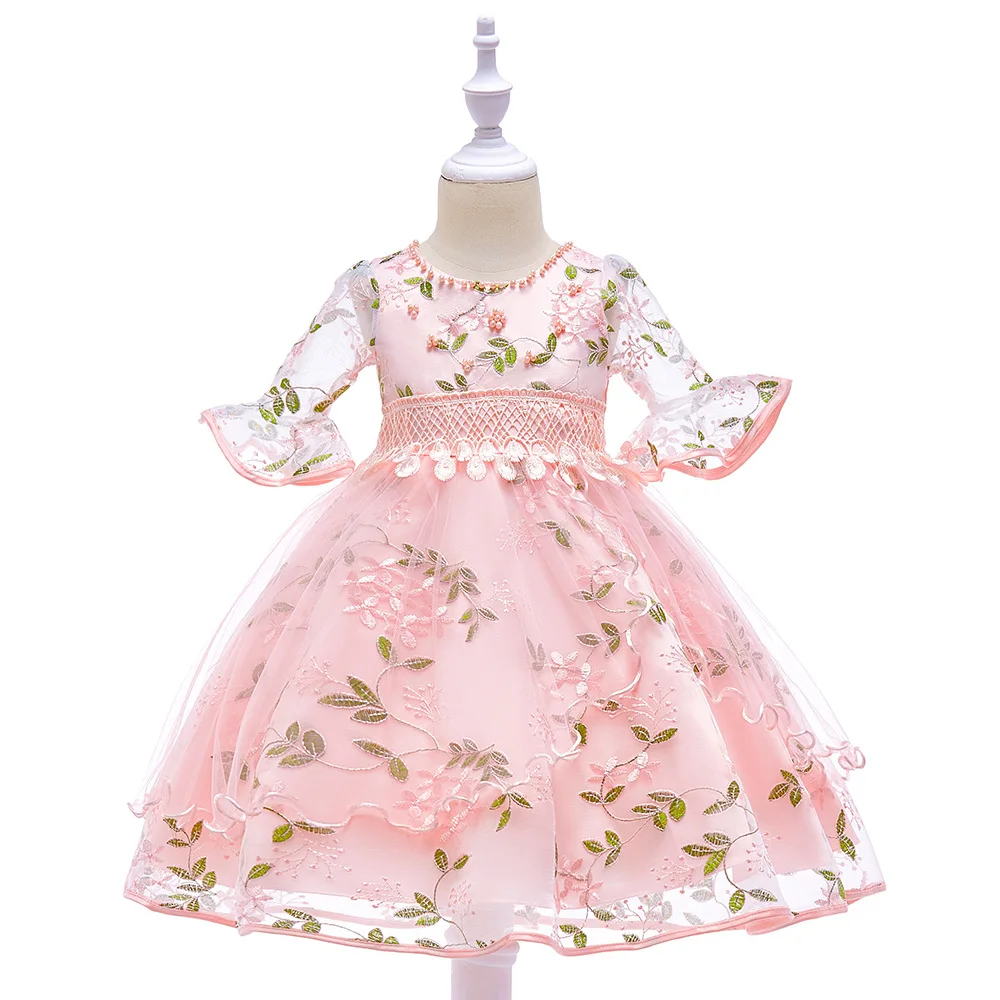 Hot Sale Character Princess Cosplay Embroidery Grey Pink Princess Dress Costume Halloween Kid Girl